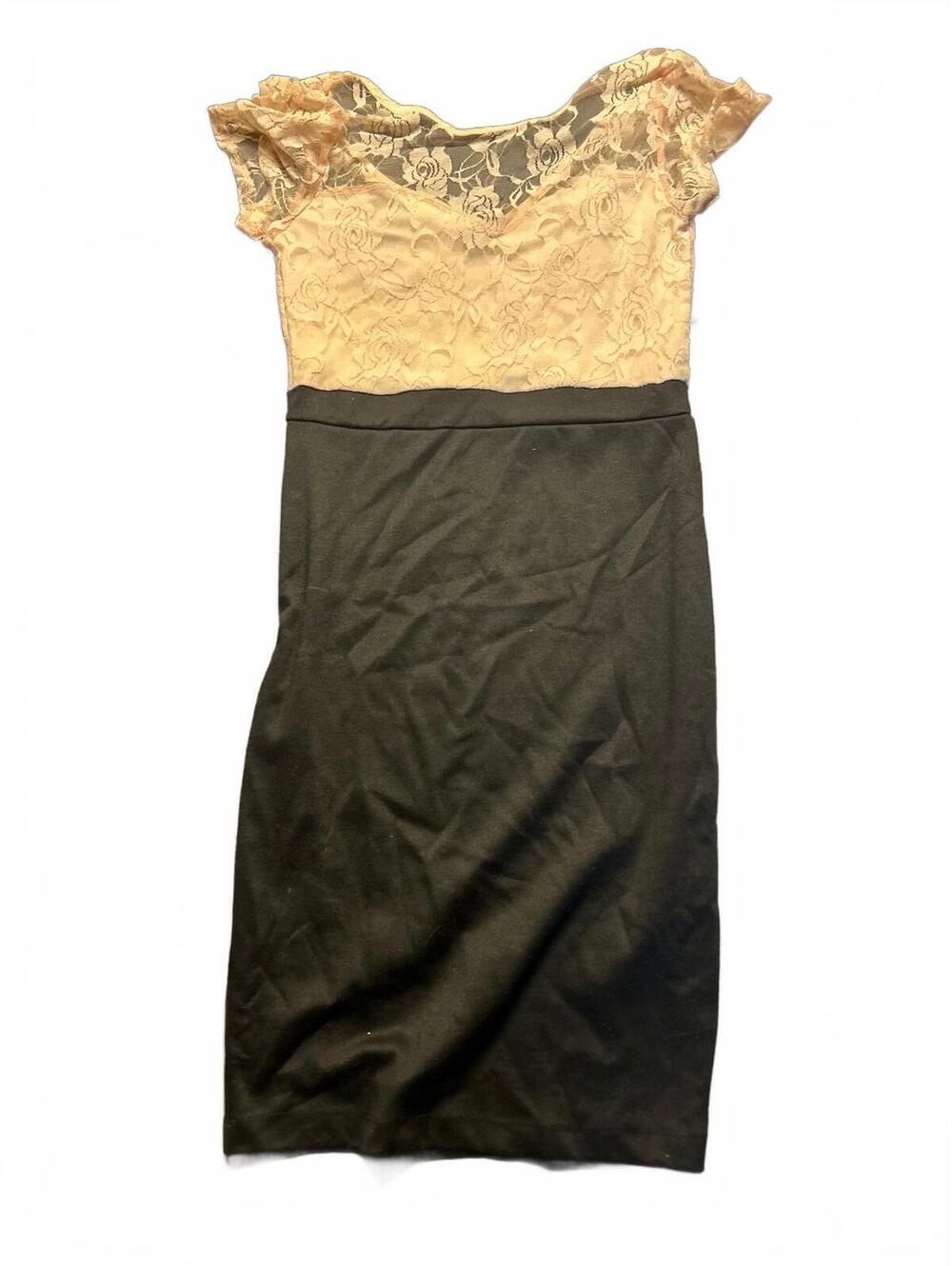 Dotted Women's Lace Top and Black Pencil Skirt Dress Size Large